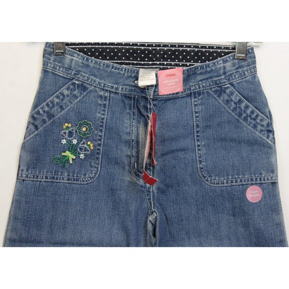 NEW 2006/05 Gymboree Prep Club Denim Jeans 10 Spring Tulip Flower Wide Leg Capri - Picture 2 of 6